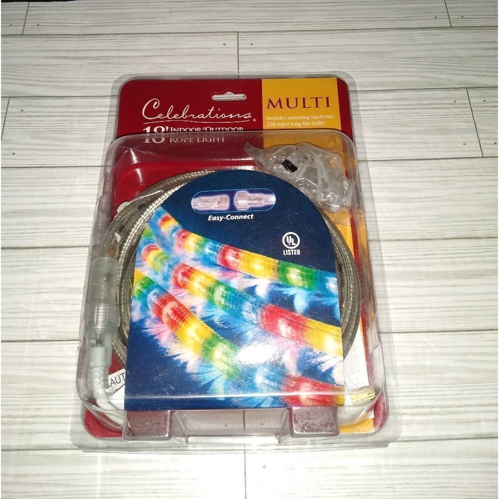Celebrations 18' Indoor Outdoor 216 Multicolor Rope Light Bulbs Easy Connect New